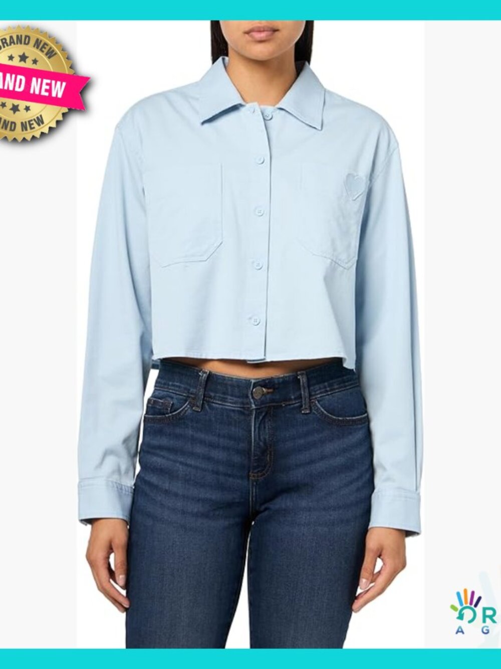 Cropped Button Down Shirt Heart Logo Chic Preppy Y2k Cotton Top